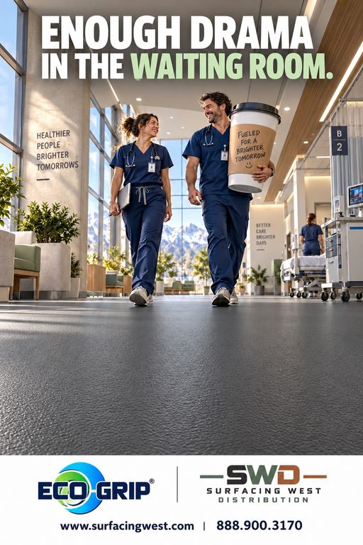 Hospital staff walking through a waiting room on sealed, slip-resistant Eco-Grip flooring